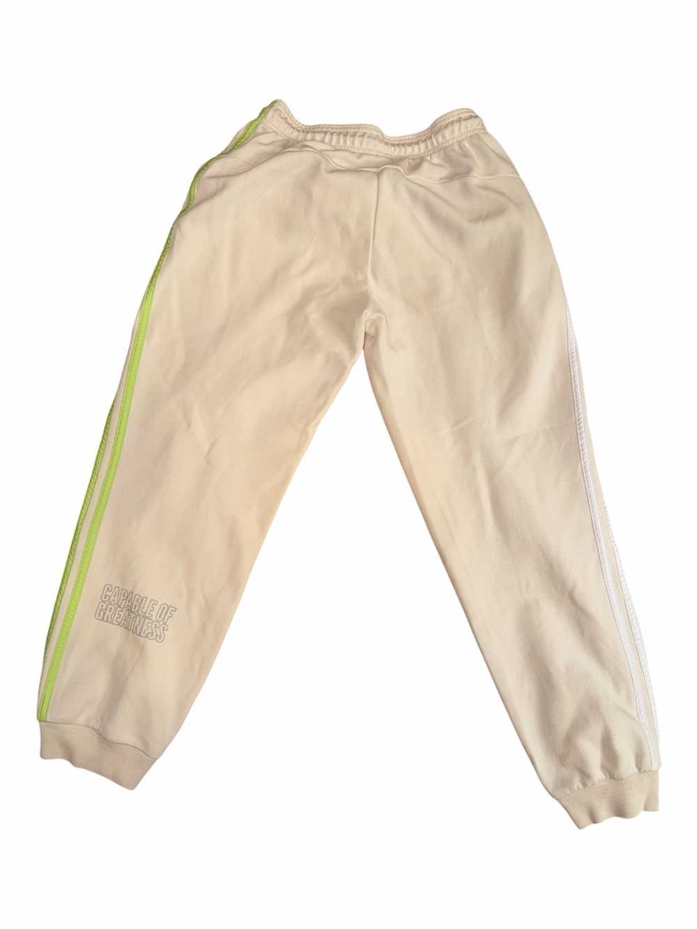 adidas Beige Sweatpants with Lime Side Stripe - Picture 3 of 5